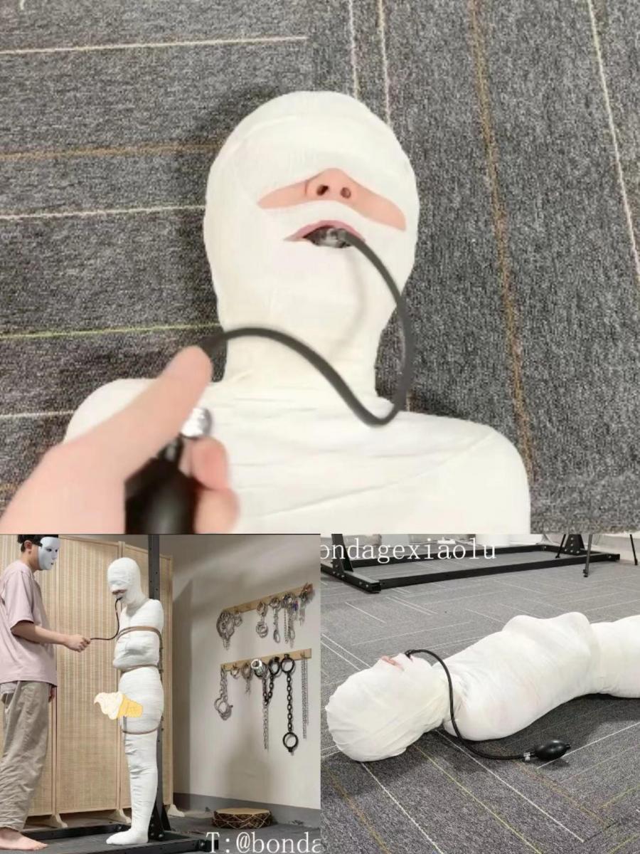 绷带全包+充气口塞控制+筋膜枪墙制+小m今天的感受 绷带全包 充气口塞控制，全包后，再在头上套个黑丝充满气后口水哗啦啦的，从嘴开始滴到筋膜枪上，流了一地，口水太多了，最后还是小m谈谈今天全包的感受