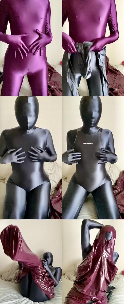 2023-11-1 【︎✿小花︎✿】①GLAY ZENTAI LADY Ⅱ 一层深紫色zentai   一层炭灰色zentai   光泽高叉泳衣   漆皮睡袋<br>多层光泽衣物包裹纵享丝滑   睡袋自缚   快乐棒强高自虐