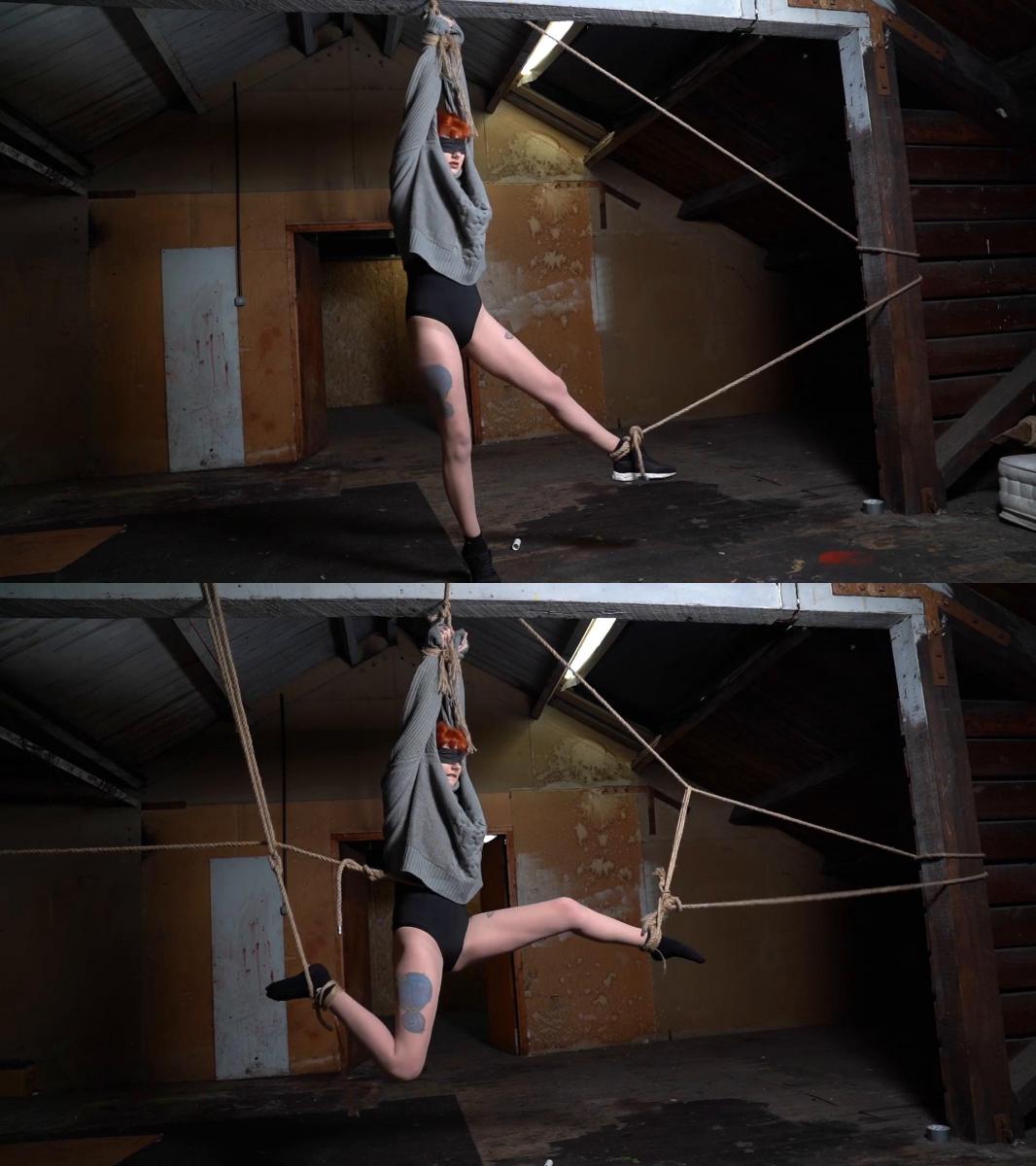 3025b Amber in Grey Sweater Investigations Part 2 安珀调查令人毛骨悚然的阁楼。 为什么！？ 好吧，她很快就被一件连帽衫捕获并受到束缚。<br><br>第二部分：逃脱后，安布尔再次被绑在椽子上，但这一次她被一张精心设计的网绑住了，她的脚完全离开了地面。<br><br>Amber investigates the creepy attic. Why!? well, she is soon captured by a hoodie and put to bondage.<br><br>Part 2. Dragged from escaping, Amber is tied to the rafters again, but this time she is tied in an elaborate web, her feet are totally off the ground.