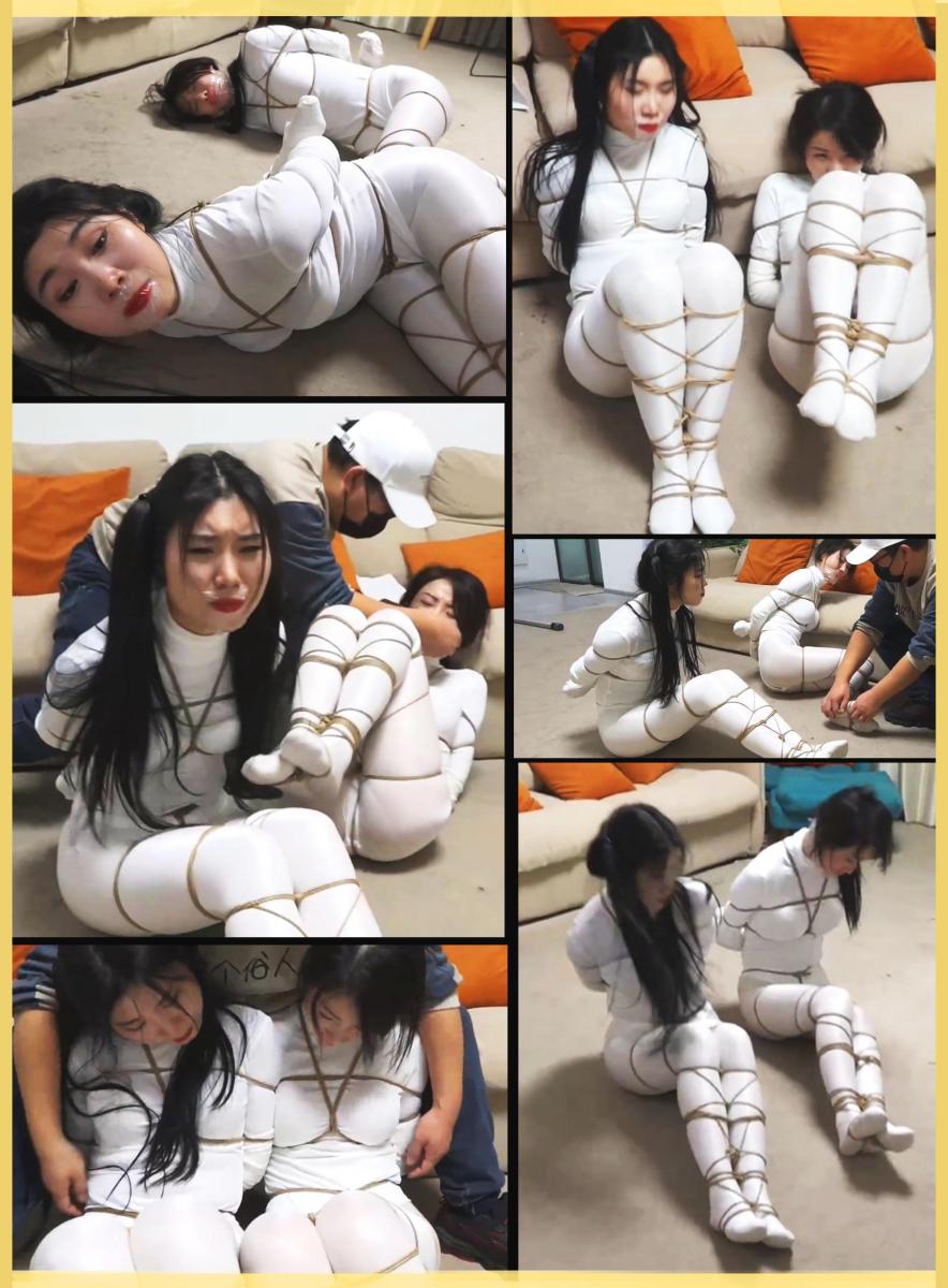 king定拍《鬼屋缚影——超密集拘束》刘洋 吴晗性感油光白丝美女 全身从脖子捆绑到脚掌 超密集拘束 性感白丝人棍  两个白丝美女上次被人肆意玩弄，最后被超密集捆绑，2个性感的白丝人棍无力蠕动挣扎，手部还被绷带包裹，2个美女到底能不能逃出生天？
