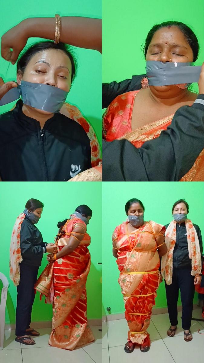 Indian wife and aunt made to submit in Bondage Title: Indian wife and aunt made to submit in Bondage<br><br>Description: Husband makes his Indian wife and her aunt submit to him in bondage. He first orders the aunt to cleave gag and tape gag the wife. Then he orders the wife to cleave gag and tape gag the aunt. Later she ties her aunt up with lots of rope.<br><br><br><br>You will get a 10:25 min HD video file of 1.26GB (1920x1080p)
