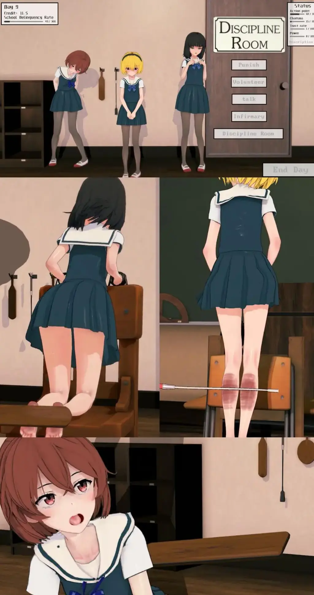 Punishment Room-spankbot（惩罚室） 3D 全动态，主打SM调教和重度SP的游戏<br>在游戏中，你将根据进程分别对3个女孩就行SP“教育”<br>根据每天不同的选择和惩罚解锁更多的SP方式和惩罚程度<br>多种不同的SP鞭打方式√<br>不同的惩罚下女孩不同的反应√<br>线性游戏流程以及独立的升级选项技能树√<br>立绘随时更新，不同的精神状态下有不同的动态立绘√<br>调教模式全程动态，全CV，女孩对不同的选项有不同的反应√<br>自定义女孩的称呼，微剧情推动，请尽情欣赏女孩的哭喊声和随心使用SP惩罚道具√<br>----------------------我是分割线(≧▽≦)-------------------------------------------<br>想体验更多的有关于BDSM的游戏抑或是其他恋物游戏可以点击我的视频，进我发布的视频主页查看<br>我会不定期更新内容，如果有什么好的更新建议❤或者是您想玩的游戏❤可以直接在视频底端留言<br>----------------------我是分割线(≧▽≦)-------------------------------------------<br>请不要在线解压，请不要在线解压，请不要在线解压，重要的事情说三遍<br>因为网盘等问题被和谐，直接在评论里面和我说一声补档即可，一般会在3天之内补上。<br>关于PC端和手机端游戏的问题，大部分发布的都是PC端游，也有不少手机端，如果是手机端游戏<br>我会在文中或者标题特别说明，其次，手机端游还分为安卓和苹果两个系统，两端不可互通<br>其他大部分问题我都会在文中说明，比如生肉熟肉，转区，不能有中文路径，是否有存档，存档如何使用等问题<br>请在购买前仔细查看文章，另外，有关于购买的一切问题可以和我说，比如之前发布的外文版资源我突然发布了中文版之类的<br>我看到了都会回信的，至于软件硬件系统不兼容等问题，建议百度，他讲的会比我清楚≧▽≦ ≧▽≦ ≧▽≦<br>注意事项：<br>（ps：一般没有解压密码，如果有，默认是提取码）<br>（pss：下载完成后是后缀为.111的文件，需要右键点击重命名改后缀，将他改成.7z才可进行解压，如最后三张截图所示，中间那步点是）<br>（psss：个别用户压缩包使用自带的压缩软件如果无法解压请下载《360压缩》进行解压，因为我是用360压缩软件进行生成的压缩包，此软件百分百解压）