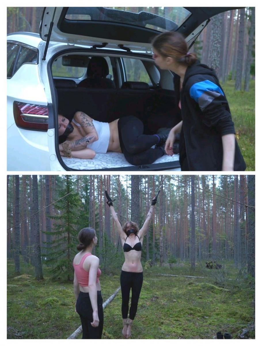 Destroying Bramble's belly in the woods (FHD) Bramble had some really dark fantasies. She was reading a lot of smut about mad criminals capturing girls, enslaving them and treating them like garbage. It felt so romantic to her, so magical. It’s impossible to find someone like them in real life. That’s what she thought.  <br><br>Until one day her prayers were heard. Ofelia captures the girl, tied her wrists, sealed mouth with tape and throw her in the trunk, to go in the deep woods, where no one can hear them.  <br><br>Ofelia loves girls and their bellies. But not in a sensual way, she doesn’t want to caresses or kiss them. She wants to destroy soft flesh with scratching and hard punching. She likes to beat the hell out of this helpless, bondaged girls, hear their scream, see bruises and marks.  <br><br>Ofelia takes the girl out of the car to give her a couple of welcome punches as an aperitive to a main dish. Only trees and bushes around for lots of miles, so no one can come and help Brumble to escape.  <br><br>In the woods they find a perfect place for suspension and secure Brumble above the ground. Ofelia squeezes her belly, digs finger deep inside, scratching it to make it red and swallow. She punches the girl’s belly, making her body swing with the only support of leather handcuffs. She cries and trying to beg for mercy, but the tape is still covering her mouth, making every sound incoherent.  <br><br>But like it’s not enough, Ofelia pulls Bramble’s hair, spit water on her, slaps her face to make her completely miserable. 