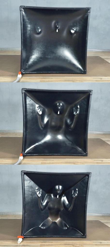 Black Vacuum Cube Part 3 小姐姐进黑色真空箱，随着真空箱被抽干空气之后，整个人被凌空拘束起来。<br>她开心的在里面扭动着，口水都顺着呼吸管往流。