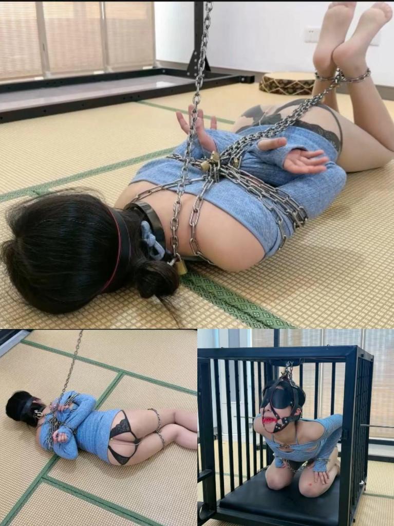 金属捆绑挣扎TJ-上 把女M关到笼子里，牢牢的禁锢起来，女M在笼中艰难的挣扎，不能移动，因为长时间不能动，最后接近崩溃。从笼中放出来后，用铁链捆绑禁锢，金属驷马挣扎