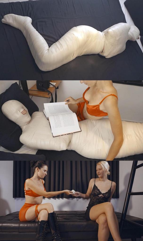 HUMAN TOY |  艾莉看过不同女演员制作木乃伊的电影<br><br>她非常感兴趣，也来尝试完全木乃伊化。 由于Ellie的身高有190厘米，所以我们要准备很多胶带！<br><br>这么大的人类玩具就交给了桑吉尼。 桑吉尼爬到她巨大的木乃伊受害者身上，像玩具一样玩弄她，闭上她的鼻子，让她积极活动，弯下腰，大声呻吟！Ellie saw films with mummification with different actresses<br><br>She became very interested and came to try full mummification too. Since Ellie’s height is 190 cm, we had to prepare a lot of duct tape!<br><br>Such a big human toy went to Sangini. Sangini crawls over her huge mummified victim and plays with her like a toy, closing her nose, making her move actively, bend out over and moan loudly!