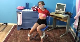 college girl kidnapped hand gagged; stuff gagged; tape gagged; wrap gagged; strip; grope; bra; college; student