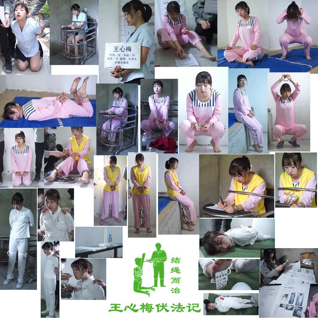 【结绳而治】王心梅伏法记 【结绳而治】王心梅伏法记<br>下一次公开作品的更新时间是2024.7.5（周五）。<br>本作品为结绳而治与同好的合作出品，主演为阮月心。<br>剧情：王心梅（阮月心 饰）是东湖市星光大酒店的餐厅服务员，她长期受到两名同事的霸凌，后萌生了制造恶性事件来报复这二人的想法。后王心梅向后厨投毒，致使两名顾客被毒害。<br>身着酒店服务员服饰的王心梅被捕，她被带去进行审讯，在审讯中，她拒绝认罪。审讯人员将王心梅带走，进行收押流程：在身高尺前脱鞋拍照、搜身等检查、更衣、留手脚印、填写相关信息表格等。<br>流程结束后，王心梅被带进监室，被命令进行坐板、读书、蹲起等行为，但王心梅的表现都不好，于是监狱人员对其进行了驷马铐的惩罚。<br>一周后，王心梅被带去进行第二次审讯，面对着铁证，王心梅认了罪，签了笔录，在证物前拍照留档。<br>又过了12天，王心梅被宣判死刑，她选择了不上诉。宣判结束后，王心梅穿上了死刑犯马甲，被加戴上了土铐与系在腰上的脚镣。<br>死刑执行前日，王心梅被带出卸去戒具、锁在审讯椅上，写了遗书，监狱人员又根据其要求，向王心梅提供了她最后想吃的食物。后将王心梅锁在审讯椅上，等待执行。<br>次日，王心梅被从椅子上解下，更换了赴刑时的衣服，捆了死刑绑。在拍照留档后，押赴执刑室。<br>执行室里，王心梅被喂了一口白饭，随后根据要求，趴在了垫子上。执刑人员在其心脏位置画圆，后开枪执行。王心梅中枪后失禁，痛苦地挣扎，蹬掉了鞋。片刻后，死去。执刑人员在其脚上别上了信息牌。<br>王心梅的死刑执行完毕后，执刑人员将案件的所有材料交给了长官进行验看。<br><br>统一解压密码：jsez<br>定拍、交流、合作联系方式：【不通过未注明来意者】<br>方式1：QQ 1410377141<br>方式2：QQ 772476498