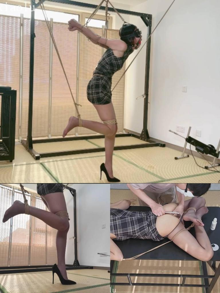 高跟单腿站立 股绳刺激 直臂给小m绑好后，再带好马具口球，拉紧头部，让小m的头只能抬起来，上半身尽量垂直状态，再脱掉小M的一直高跟鞋单腿站立，向后把一只脚吊起来，前面也绑上股绳，小M一点不敢放松，因为股绳已经深深的勒进了下面。在小M快坚持不住的时候，直接脱掉两只鞋，因为股绳的作用，小M只能不断踮起脚尖来缓解股绳给下面带来的刺激感