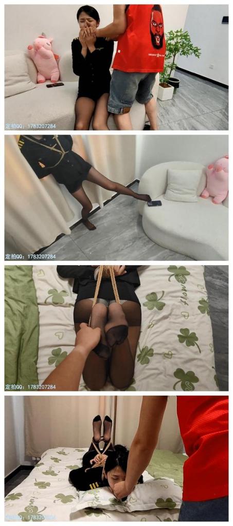 绳次元coshibari出品- 新模特--沁儿-定拍作品！版权为定拍用户所有，影片为部分片段。 身高：1.72米 体重：99斤 模特素质好，配合度高！目前可排定拍档期！定拍QQ：1783207284 定拍剧本：<br>演员:沁儿  <br>第一部分︰空姐下班回家，在沙发上看手机，男敲门，女开门说“舅舅你怎么来了”男说“你个臭丫头在城里混好了，也不管我们了，你表弟下个月要交学费，赶紧给我拿五万”女气愤拒绝，男硬往屋里闯被女的打倒，然后女准备报警，男偷袭捂晕女。镜头一转，女被捆绑吊起，如图:<br>第一部分︰空姐下班回家，在沙发上看手机，男敲门，女开门说“舅舅你怎么来了”男说“你个臭丫头在城里混好了，也不管我们了，你表弟下个月要交学费，赶紧给我拿五万”女气愤拒绝，男硬往屋里闯被女的打倒，然后女准备报警，男偷<br>袭捂晕女。镜头一转，女被捆绑吊起，如图:<br>，女逐渐苏醒，说“你疯了<br>吗，敢绑我,赶紧放开”男说“我不管,你今天不给我钱我就不走”女拒绝。男说“不给你点苦头你不知道厉害”然后把女高跟鞋脱掉（此时因高跟鞋被脱的高度差女应该是掂脚尖的）女疯狂挣扎“你脱我鞋要干什么”男直接拿口球堵女的嘴，女挣扎发出呜呜声。然后男的让女闻自己鞋，挠女脚心，羞辱女。女精疲力尽男把女放下来(只是放下来没有松绑）然后离开去翻女的家里东西。<br>第二部分︰女趁着男人离开挪动到手机旁用脚拨通电话求救，拨通了但是女说不了话只能呜呜叫。男的这时回来发现,赶紧把电话拿远把女捆成驷马(强制抬头)，然后把女口球取下来，问“钱藏的还挺好，就找到你几双臭袜子，快说把钱藏哪了”女说“你快从我家出去，这是私闯民宅，要不是被你绑着我早打死你了”男说“就不出去，你又能怎样”然后把手里的白棉袜堵到女嘴里，挠脚心，然后拍视频,发到家庭群说“亲戚们，你们看这个抠门丫头嫌弃咱们，不给咱儿子钱，我正在收拾她”，女疯狂挣扎，发出呜呜声，想躲镜头但是被绑着强制抬头躲不开，最后终于服软,告诉男藏钱的地方,男并没有按照约定解开女而是又堵上嘴离开了，留女的一人原地挣扎。<br><br>