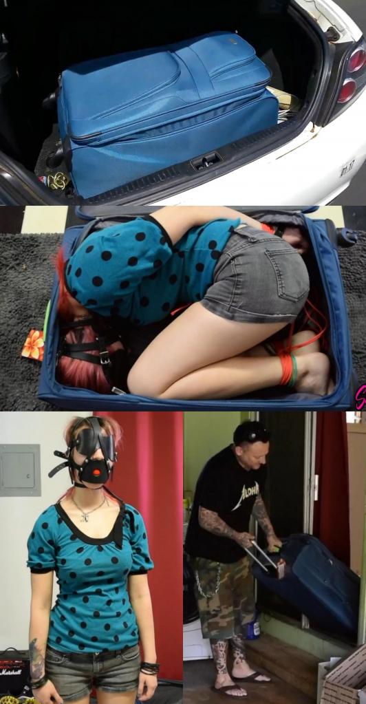 Vacation Getaway Redux 又名……最糟糕的想法……首先，这个视频是真实的。它不是以任何方式摆拍或伪造的。我们真的做了…… Trip Six 和我想出了一个“好主意”……让我们在夏威夷一家不错的酒店度过我们的最后一个周末，制作捆绑视频和[X_X]……然后，让我们把她绑起来，堵住她的嘴，把她装进手提箱，装进车里，在房间里打开她的行李，开始一切……当时看起来是个不错的计划……我只能说可怜的 Trip Six 是个勇敢的人……经过颠簸的车程，她完全无助，嘴被堵住，眼睛被蒙住，在她自己的汽车后备箱里汗流浃背……我们到了酒店。我确实把行李箱的拉链拉开了，这样她就可以呼吸了，但里面热得要命。然后，我们发现我们在酒店的三楼，没有电梯。我不得不在公共场合拖着她爬上六层铺着地毯的楼梯，酒店员工试图抓住楼梯另一端帮我上去……这简直太疯狂了……哈哈。我终于把她抬到我们的房间，打开了她的行李箱。她满身大汗。我解开她的脚，让她站起来，结束了这场折磨，然后在房间里度过了一个愉快的周末。她几乎大汗淋漓，我抱着她几乎摔断了背……但现在一切都结束了，我们可以回头一笑了之。哈哈。希望你喜欢。我们再也不会这样做了。AKA.. Worst Idea Ever.. First of all, this video is REAL. It was not staged or faked in any capacity. We really did this.....Trip Six and I came up with a "Great Idea".. Lets spend our last weekend together in Hawaii in a nice hotel making bondage videos and fucking.. AND, lets tie her up and gag her, put her in a suitcase, load her into the car, and unpack her in the room to start it off right.. Seemed like a good plan at the time.. Poor Trip Six is a trooper is all I can say.. After spending a bumpy car ride completely helpless, gagged, and blindfolded and sweating her ass off in a suitcase in the trunk of her own car.. We got to the hotel. I did leave the suitcase unzipped along the top for the ride so she could breathe, but it was HOT as fuck in there. Then, we find out that were on the 3rd floor of the hotel and theres no elevator.. I had to drag her up 6 flights of carpeted stairs to get to our floor, in public, with hotel employees trying to grab the other end and help me up... IT WAS INSANE to say the least... haha. I finally get her up to our room and open up her suitcase. She is COVERED in sweat. I get her feet untied and get on her feet and end the ordeal, and proceeded to have a great weekend in the room.. She almost sweated herself into dehydration, and I almost broke my back carrying her... But now that its over, we can look back and laugh. Ha.ha. Hope you enjoy it. We're never doing that again.