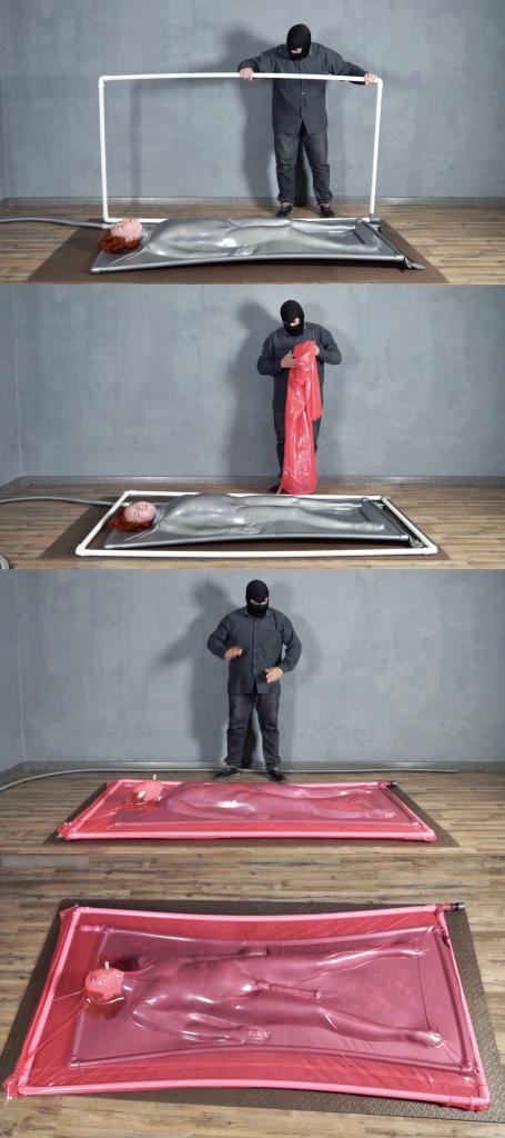 Gray vacuum bed in pink vacuum bed with vibro 双层真空床，大床包小床。<br>正如<br>人生无常，大肠包小肠。<br><br>估计是极度紧致了吧，裆部再固定上快乐棒，简直爽歪歪。