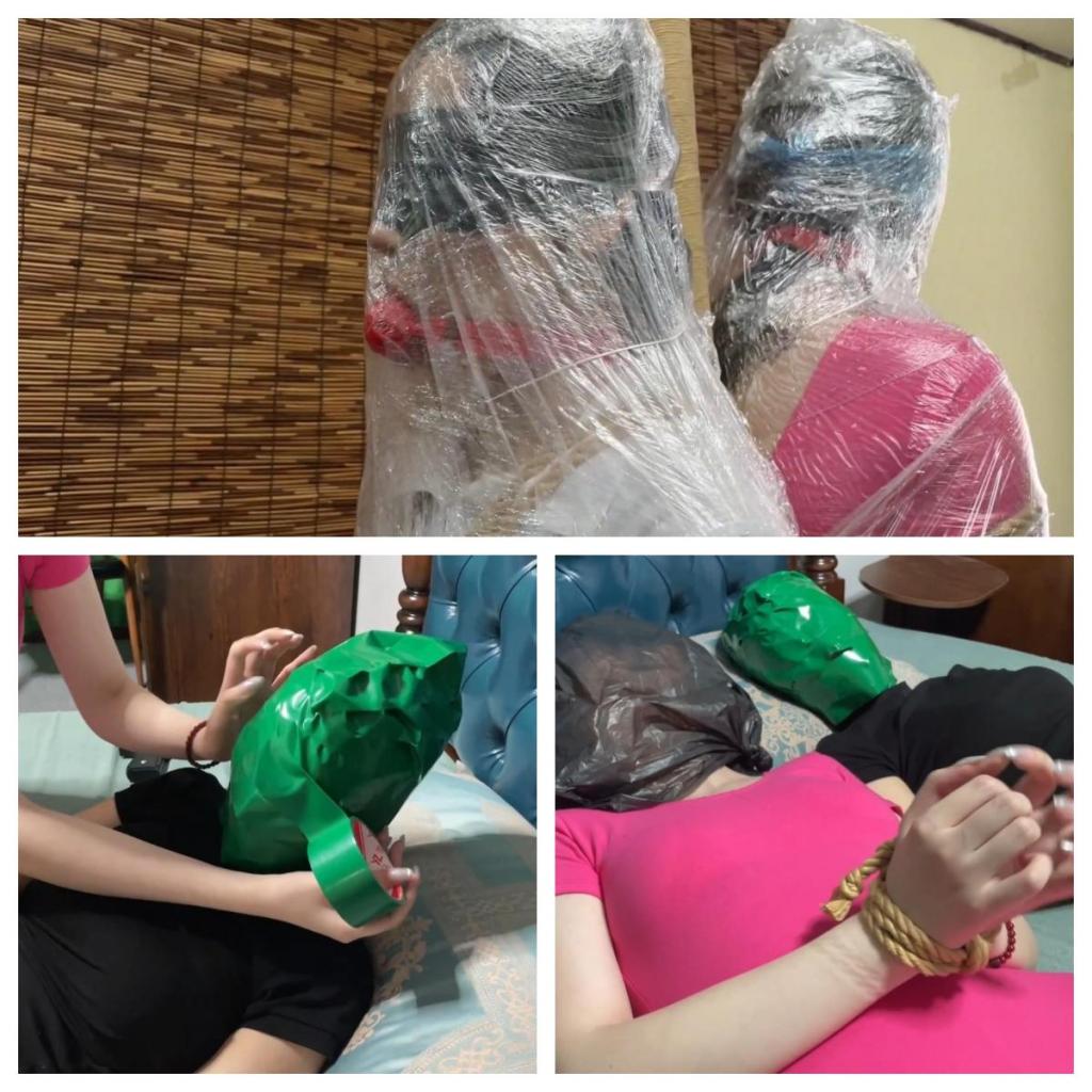 云雀定拍————《没有赢家的游戏》双人保鲜膜捆绑全包+致敬经典韩剧片段 视频最后一段的内容致敬了经典韩剧《ten特殊案件》第二季的一个桥段，别说你没在别的地方刷到过它的切片。<br>欣欣饰演的杀手脱逃后，找到了柳杨饰演的雇主，对她进行报复，将她捆绑全包起来，然而却被埋伏在一边的保镖抓住。保镖知道了自己日后也有可能被自己的雇主灭口，索性将二人一起全包起来，拿走了所有赏金。<br>然而回到自己家的保镖却发现杀手再一次脱逃，并用手枪威胁她将自己用胶带捆绑。最终保镖手脚和脑袋都被胶带包住。被杀手玩弄了一会后，保镖打算装死骗过她，没想到杀手本来就在她的鼻子处留了一点空隙，知道她在装死后，用一条断胶带贴住她的鼻子。很快保镖就坚持不住，挣扎起来，而杀手只是按住了她的双手，让她彻底呼吸不能。解决了保镖的杀手打算离开，却又被催眠气体迷晕，原来在暗处还有别人为她布下了下陷阱。最终杀手再一次被绑住，脑袋上被套上了塑料袋，而在催眠气体的控制下，她这一次无法逃脱升天了.......<span style='color:#b0b0b0;'>[隐藏文字，购买后可见]</span>