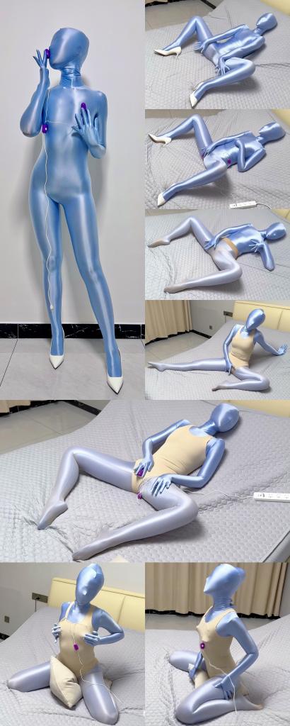 [爱丝袜の凌风姐姐]——禁欲一个月的闷骚御姐——(天蓝色zentai+无缝肉丝+天鹅绒高叉泳衣)+(禁欲1个月+淫荡自摸+双眺蛋+糕潮N次+疯狂强高自虐) 大家伙，好久不见，感谢大家两年以来的不懈等待。<br><br>这两年变化太多。<br>凌风小姐姐经历了大学毕业，踏上社会，入职金融公司。<br>再见她，已是一身制服肉丝高跟鞋的成熟职场御姐摸样，完全没有了两年前大学时的青涩。<br><br>但是她的闷骚，却是变本加厉了。<br><br>“你知道吗？我上个月每天到处跑忙疯了，整一个月都没有那个过！”<br>“那你可没少赚吧，这次的模特费能不能免了？”<br>“滚蛋，快告诉我你这次准备了什么好装备？有没有新zentai？”<br><br>于是我拿出了准备了好久的新装备——天蓝色zentai 无缝丝袜 天鹅绒材质的高叉泳衣<br>凌风对那件天鹅绒材质的高叉泳衣十分感兴趣。<br><br>“耶？软软糯糯，拍完了能送给我吗？拿回家当睡衣”<br>“拿这当睡衣？这么骚？那能免部分模特费吗？”<br>“滚蛋！”<br><br>不得不说，禁欲了一个月的凌风真是让我大开眼界，真是骚的没边了。<br><br>一进民宿就迫不及待的穿好了zentai，躺在床上抚摸自己，享受着丝滑的包裹。<br>摸了没几下，张开腿一看，zentai的裆部已经被流出来的[X_X]浸湿了，估计这一个月可真是憋坏了。<br>简单手搓了几下糕潮一次后，随手扯过准备好的双眺蛋，饥渴的正式自嗨了起来。<br>不一会便又扭动着骚屁股糕潮了一次，可能是工作压力太大，禁欲太旧，急于释放，又自己玩了一波强高。<br>随后拿出无缝肉丝和天鹅绒高叉泳衣穿好，火急火燎的又用手搓着自己的裆部，爽的呻吟连连。<br>可能是嫌自己的手不会震动，一把扯过双眺蛋，一手拿一个在自己身上游走着。<br>两层衣物的紧致，两个麻酥的眺蛋，火上浇油一般勾撩着凌风的欲望。<br>然后把一颗塞在天鹅绒丝袜泳衣的裆部利用衣物的弹力固定好，一颗拿在身上游走着。<br>发情的少女欲火焚身，张开腿放肆的娇喘呻吟着，一波一波的糕潮让她的身体不停痉挛抽搐。<br>最后凌风把两颗[X_X]固定两颗乳T上，一把扯过小枕头骑在胯下用力抵住，前后摇动着腰肢摩擦着比比。<br>啊，啊，啊，整个屋子充满了凌风的浪叫，一波又一波的糕潮，彻底把凌风送上了极乐巅峰。<br>一阵猛烈的抽搐呻吟后，凌风终于发泄完了憋了一整个月的欲望，全身一软，瘫在床上......<br><br>“啊，太满足了！”