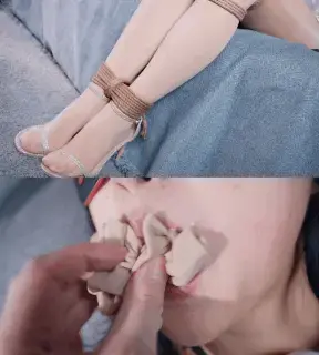 【悠米定拍】《应聘的女模特》2 紧缚+并腿+口球堵嘴+Tk+抚摸+丝袜堵嘴+胶带堵嘴 这次继续玩弄女模特，换上短裙和肉丝，放置在沙发上绑成并腿，然后玩弄足部腿部个下面，揉捏xiong部，在往小嘴里放入口球堵住，抚摸大腿，脱掉高跟鞋TK，然后把口球摘下往嘴里放入多条丝袜，再用胶带狠狠缠住，让她无法求救，继续放置在地上不停挣扎……<br><br>解压密码：youmi<br>定拍QQ：3789676190