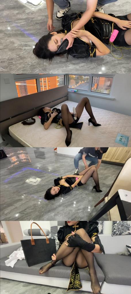 【延江艺束】客户定拍 170美女陈陈 宁红叶COS危机  陈陈穿着OL灰丝高跟鞋，坐在沙发上面，拿起COS服，脱下OL装，换上了COS服 并且穿上了黑丝和黑色高跟鞋。换好衣服又坐回到沙发上，脱下高跟鞋轻揉着穿了一天高跟鞋酸胀的黑丝玉足。这是门被敲响了，陈陈问谁呀，并没得到回应，于是起身去开门。打开门是外卖。陈陈接过外卖关上了门，回到沙发坐下，拿出外卖送来的水喝了一口，继续揉腿然后穿上了高跟鞋。突然感到了一阵眩晕，陈陈扶着额头自言自语道：头怎么这么晕啊，然后迷迷糊糊的到在了沙发上。晨晨晕倒后外卖员重返回来，打开了房门走到了陈陈的旁边，轻轻的推了推陈陈，然后用陈陈换下来的灰色丝袜喷了一些迷药上，捂在了陈陈的口鼻处，另一只手来回抚摸着陈陈玲珑有致的身体，捂了一会拿开了捂在陈陈嘴上的丝袜，确认陈陈确实深度沉睡后，便拿起了TD开始玩弄陈陈的[X_X]，没几[X_X]部便湿了，看到陈陈的身体反应这么大，外卖员便直接把TD塞到了陈陈的内裤里面。可能是因为TD的震动太强了，陈陈被震醒了过来。看到有人在摸自己，陈陈一把推开外卖员，跌跌撞撞的向门口跑去，外卖员见状拿出了TD的遥控器，开到了最大力度。因为这突如其来的超强震动，陈陈一下就被震倒在地，倒在地上不停的抽搐扭动。外卖员追了上来，脱下了陈陈的高跟鞋，把带有迷药的丝袜塞了进去，捂在了陈陈的口鼻处，陈陈挣扎了一会便又被迷晕了过去。外卖员抱起陈陈，把她扔在了床上，拿起了ZDB，左手抚摸着陈陈的身体，右手拿着ZDB对着陈陈的[X_X]疯狂猛攻，没过多久陈陈的[X_X]已经泥泞不堪了，不知不觉中陈陈醒了过来，陈陈哀求到：求你放过我吧。外卖员看着已经被自己玩够的陈陈说到：你自己用ZDB玩自己，只要我高兴了我就放你走。于是陈陈便拿起ZDB开始[X_X]。终于在一波又一波的震动下，到达了GC，被自己强高了。外卖员看着GC过后瘫倒在床上的陈陈，拿起迷药丝袜堵在了陈陈的嘴上，陈陈再一次的被迷晕了过去。最后外卖员脱掉了陈陈的高跟鞋和丝袜拿在了手里，说到：你的丝袜和高跟鞋就当作我的纪念品了。说罢便离开了<br>【延江艺束】原创工作室。面向全国爱好者开放，本工作室提供绳艺捆绑模特服务、体验女绳师捆绑服务、体验长时间囚禁服务、场地出租、原创视频套图销售、作品可私人定制、模特原味丝袜出售等，另外本工作室招募同好合作伙伴。QQ：2694500311