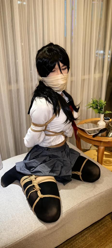 男娘绳缚体验 - 也算是体验了一次当绳模的感觉，男娘介意勿买哦。 [学生（水手服）,胸缚,蟹缚,伪娘,捆绑]