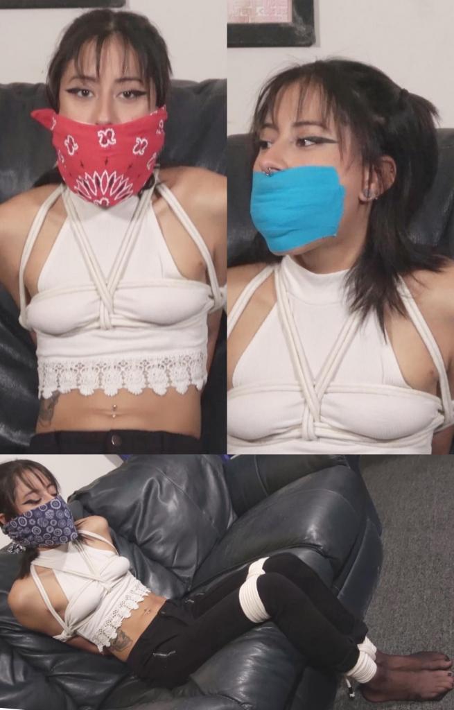Lilith - Gagged by Subscriber Request Lilith 经营着一个名为 Lilith’s Corner 的 YouTube 频道，她根据订阅者的要求制作视频。她收到了一些请求，希望她尝试几种不同的口塞，所以今天，在确保这不是恋物癖并且没有任何规则之后，她制作了视频。她值得信赖的助手把她绑起来，并有一份订阅者发来的口塞清单，供 Lilith 尝试。每次戴口塞时，Lilith 都会试着说话，而她的助手会用相机从不同角度拍摄她。口塞如下：<br><br>口塞 1：将 3 块小白布塞进 Lilith 的嘴里，然后用手巾将她打结、劈开、otm 和 otn 塞住。<br><br>口塞 2：将 3 双彩色长袜塞进 Lilith 的嘴里，并用纱布缠在她的牙齿之间。<br><br>口塞 3：将一条大围巾塞进莉莉丝的嘴里，并在她的嘴唇之间和上方贴上 5 条蓝色肌内效贴布，以将其固定住。<br><br>口塞 4：将一只袜子和一条小丁字裤塞进莉莉丝的嘴里，并在她的牙齿之间缠上一条长布。将一条面粉袋毛巾绑在她的嘴上，最后再绑上一条红色大手帕Lilith runs a youtube channel called Lilith’s Corner in which she makes videos based on the requests by her subscribers. She’d gotten a few requests to see her try out a few different gags so today, after making sure it wasn’t a fetish and wouldn’t any rules, she’s making the video. Her trusty assistant has tied her up and has a list of gags sent in by her subscribers to try on Lilith. With each gag, Lilith tries to talk as her assistant gets different angles of her with her camera. Gags are as follows:<br><br>Gag 1: 3 small white cloths are stuffed into Lilith’s mouth and then she is knotted cleave gagged, otm gagged, and otn gagged with tenugui towels.<br><br>Gag 2: 3 colorful stockings are packed into Lilith’s mouth and gauze is wrapped between her teeth.<br><br>Gag 3: A large scarf is worked into Lilith’s mouth and 5 strips of blue kinesio tape are placed between and over her lips to keep it in.<br><br>Gag 4: A sock and a small thong go in Lilith’s mouth and a long cloth is wrapped between her teeth. A flour sack towel is tied over her mouth and finally a red oversized bandana is tied over that