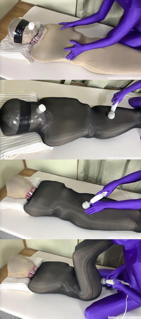 [Video] Pantyhose mummification 900日元档位<br>超级劲爆！<br>黑色zentai娃娃被套在肉色丝袜睡袋里，随后外再套一层黑色丝袜睡袋。<br>头套塑料袋窒熄折磨，同时快乐棒强高play。<br>最后摘下塑料袋，头上套肤色丝袜头套，被紫色zentai玩伴一边顶，一边快乐棒强高玩弄。<br><br><span style='color:#b0b0b0;'>[隐藏文字，购买后可见]</span>