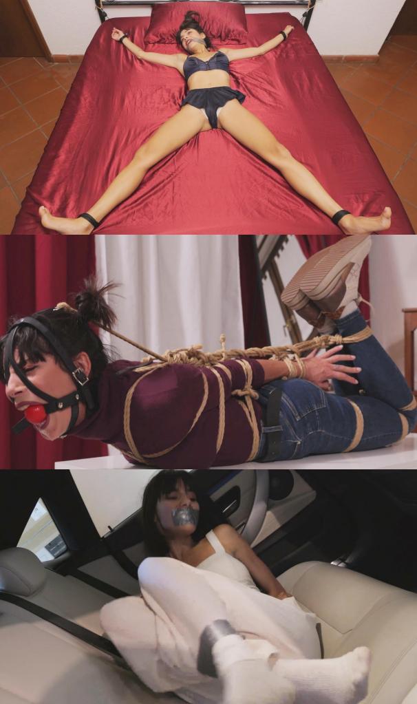 Mayla - The maid will find me Mayla 雇了一个来自捆绑俱乐部的家伙把她牢牢地绑起来，这样当房东回来发现所有贵重物品都被偷了时，她就会说她什么也做不了，一整天都被入侵者绑着、堵着嘴，根本没机会阻止盗窃的发生。她已经把珠宝运到了一个安全的地方，并告诉那个家伙她计划第二天从主城找到她。她需要一个专业人士来做这件事，因为这必须是真实的，否则她最终会被关进监狱，同时她也需要确保自己不会被一些糟糕的绳索伤害。那个家伙同意了，并告诉 Mayla 他带了所有能让她无助和安全的东西，一旦他搞定了她，她就不会动弹，她也不会有任何机会回去，这将是一次通往无助的单程旅行。 Mayla 同意这是唯一的出路，因为在漫长的夜晚，她会后悔的，如果有机会逃跑，她会抓住机会。然后那家伙开始用一圈圈的麻绳把她缠起来，甚至还在她的腰上系了一根绳子，把她的胯部和手腕紧紧地绑在一起。她的肘部被拉在一起，最后她被捆绑起来，嘴里塞着球。这完全是小题大做，Mayla 想这家伙怎么认为她可以在这种难以忍受的姿势下呆一晚，五分钟过去了，她已经受不了了！她呻吟着，嘴里塞着的口水流了出来，告诉那家伙她改变主意了，想回去。但他不理她，开始翻看她的包，他到底在干什么？这完全是没有必要的！Mayla 大喊让她离开，但没有用，他上楼了。三十分钟后，他回来了，说他搜查了豪宅，但现在想知道 Mayla 把珠宝运到了哪里，他会去她那里拿。他有一个让她开口的计划。Mayla 被捆绑了太久，太累了，不想做任何事，他解开了她，把她重新绑在床上。他把她绑在四个可以慢慢拉动的棘轮上，以反复拉伸 Mayla 的四肢。Mayla 被吓坏了，这个家伙是个虐待狂。他疯狂地拉扯着她，总有一天会把她弄断。最后她投降了，但他并没有放过她，他让她换上新衣服，因为她要跟他走，当然，她被胶带绑着，被抱在车后座上，什么也做不了，他拿走了她的钥匙，开车去了一个未知的地方Mayla has hired a guy from the bondage club to tie her up securely so when the landolords will be back and find that all the valuables have been stolen she will tell that she couldn't do anything and had spent whole day bound and gagged by the intruders and had no chance to do anything to prevent the theft from happening. She has already shipped the jewels to a secure place and tells the guy she plans to be found from the maind who will come in the next day. She needs a pro for this since this has to be and look real or she would end up in jail and at the same time she needs that she won't be injuried by some poor ropework. The guy agrees and tells Mayla he brought everything that is needed to make her helpless and secure, she won't move a muscle once he will be done with her and she will not have any chance to go back, this is will be a one way trip into helplesness. Mayla agree that this is the only way to go since during the long night that will expect her she will regret this and if there would be a chance to escape she would take it. The guy then proceed to wrap her in an endless series of coils of hemp rope, he even tights one around her waist that link her crotch to her wrists very tightly. Her elbows are pulled together touching ans she is finally hogtied and harness ballgagged. This is totally an overkill Mayla thinks how this guy think she can stay one night in such unbeareable position, five minute have passed and she cannot take it anymore already! she groans as she drools from her ballgag telling the guy she has changed her mind and want to go back. But he ignores her, he starts looking into her bag, what the hell is he doing with that? That was totally uncalled for! Mayla yells to get out of this to no avail he goes upstairs. Thirty minutes later he is back saying he searched the mansion but now wants to know where Mayla has shipped the jewels, he will get them in her place. He has a plan to make her talk. Mayla is too tired from the time spent hogtied to try anything as he unties her and reties her spreadeagle on the bed. He has her bound to four rachets that can be pulled slowly to stretch Mayla limbs over and over. Mayla is terrorized, this guy in a sadistic pervert. He is pulling her wildly and wil break her at some point. She surrender at the end but he is not done with her, he tells her to get some new clothes on as she is coming with him, bound with duct tape of course Mayla is carried in her car backseat and cannot do anything as he get her keys and drive to an unknown place