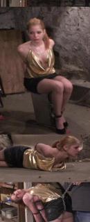 Angela - Captured Party Girl Brutally Tortured in Basement Sexy coed Angela was snatched in her skimpy party dress after clubbing and brought to a dark and creepy basement. With her wrists, ankles and elbows painfully cuffed, she is chained to a heavy brick. Jessica teases her with food, but let's her crawls for it to get it. Poor Angela creeps on the dirty concrete, dragging the brick behind her. Then the Hunter comes in ...