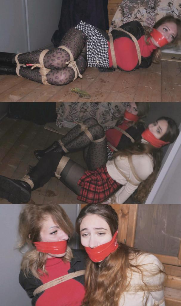 The Night Of The - Alba Rey Horror story - MP4 阿尔芭和雷伊是两位人类学研究员，他们前往一个偏远的公社，为大学进行一项研究。该仪式应在秋季的第二个满月举行。村里的主人温和而阴险，邀请她们在唯一一间可供出租的房子里休息。房子看起来很宽敞，但非常冷，看起来阴森可怖。尽管如此，这两个勇敢的女孩还是试图淡化即将来临的危险感。女孩们听到窗户砰的一声关上。雷伊去检查，窗户似乎关得很差。但这只是一场漫长噩梦的开始。邪恶的使者一个接一个地抓住了这两个不幸的女人。我们看到雷伊被神秘而有力的手抓住，吸出了房子。阿尔芭逃了出来，她的逃亡之路最终撞到了一扇关闭的大门，被邪恶的蒙面人抓住。然后我们看到阿尔芭被囚禁在一个幽闭的小木屋里，被一条红色胶带紧紧绑住，嘴巴被封住，露出了她的嘴唇。她试图解开自己，然后借助金属把手设法取下了嘴里的塞子。她尖叫起来，但没过多久，一个暴徒就冲进来堵住了她的嘴，残忍地用胶带缠住了她的头。这次她没有机会尖叫了。过了一会儿，不开心的雷伊也加入了她，随着女孩的惊慌失措，灯光变得微弱Alba and Rey  two researchers in anthropology go to visit a remote commune for a research for the university. ritual that should be held on the second full moon of autumn. They were hosted by the gentle but sinister owner of the village who offers them to rest in one the only house available for rental. The house looks wide but is very cold and has a eerie  look. Nevertheless the two corageous girl tries to minimize the sense of imminent peril. The girls hear a window slamming. Rey goes to check, and the window seems to be just badly closed. But it is only the beginning of a long nightmare. One by one, the emissaries of evil grab the two unfortunate women. We see Rey grabbed by mysterious and strong hands and sucked out the house. Alba escapes to have her flight ending against a closed gate and grabbed by sinister masked guys. Then we see Alba prisoner in a small claustrophobic wooden hut, tightly tied and gagged with a strip red tape which revelas her lips. She tries to untie herself and then thanks to a metal handle manages to remove the gag. She screams but in matter of second one of the brute comes in stuffs her mouth and wraps cruelly more tape around her head. No chance to scream this time. After some minute the unhappy Rey joins her and the light becomes feeble as the girl panics