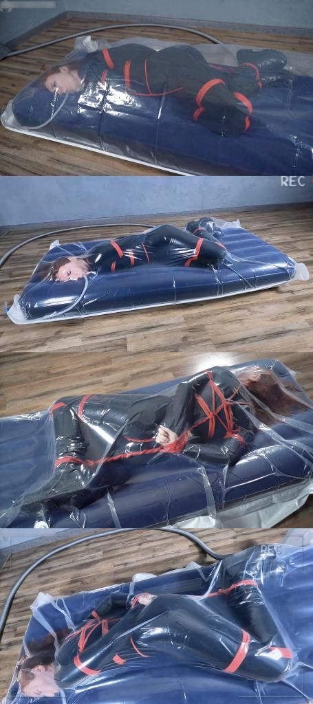 Bondage with red ropes of a special agent in a vacuum bag on an air mattress 连体紧身衣特工被五花大绑困进真空床，抽干空气窒熄挣扎。<br><br><span style='color:#b0b0b0;'>[隐藏文字，购买后可见]</span>