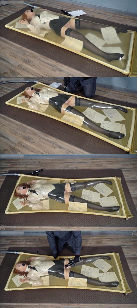 Sonia and the annual report in a vacuum bed with vibro 摆烂小秘书罢工给老板脸色看，把文件都扬了。<br>结果被老板连同文件一起塞进真空床，抽干空气用快乐棒强高折磨。<br>最后老板离去，丢下小秘书在真空袋里挣扎蠕动。<br><br><span style='color:#b0b0b0;'>[隐藏文字，购买后可见]</span>