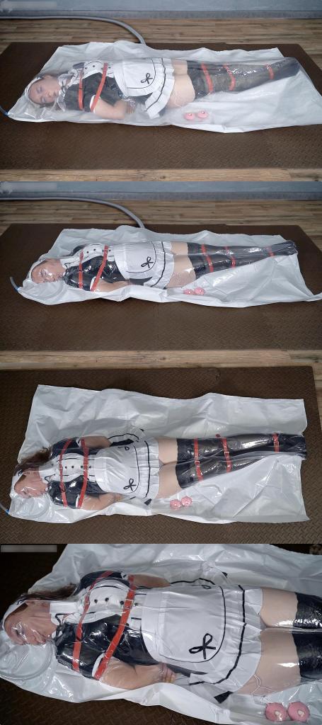 Bondage with red maid straps with vibro in vacuum bag 小女仆戴着眺蛋被塞进真空袋，抽干空气后开启眺蛋，享受窒熄强高带来的快乐。<br><br><span style='color:#b0b0b0;'>[隐藏文字，购买后可见]</span>