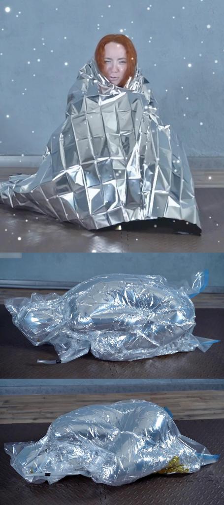 Silver foil bondage in a vacuum bag 天寒地冻？披上保温膜？<br>不如直接缩成团，塞进真空袋里。<br>再抽干空气？想想就暖和。<br><br><span style='color:#b0b0b0;'>[隐藏文字，购买后可见]</span>