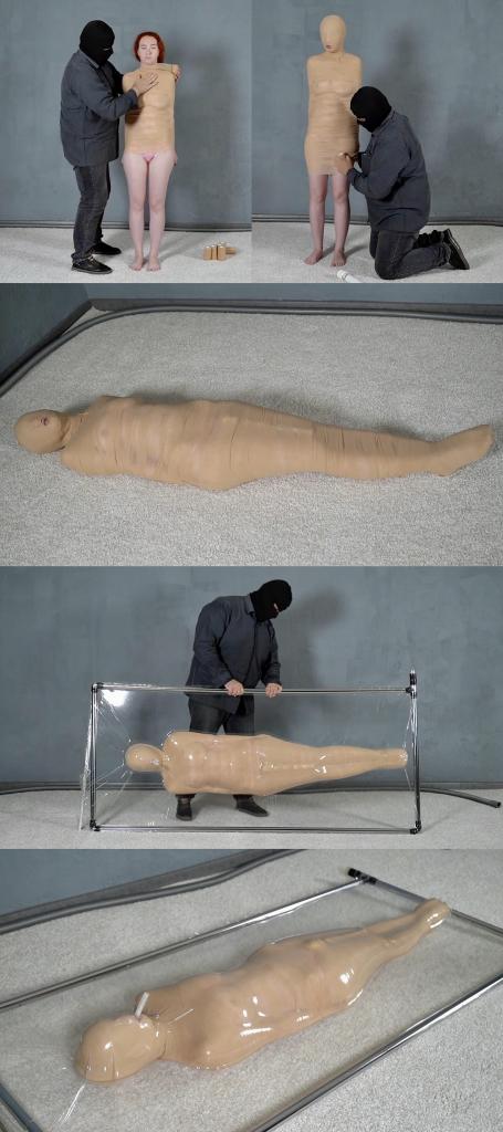 Turns in a vacuum mummification bed with vibration 全身用绷带包成木乃伊，裆部固定快乐棒。<br>随后塞进透明真空床，抽干空气，享受窒熄和强高带来的快乐。<br><br><span style='color:#b0b0b0;'>[隐藏文字，购买后可见]</span>