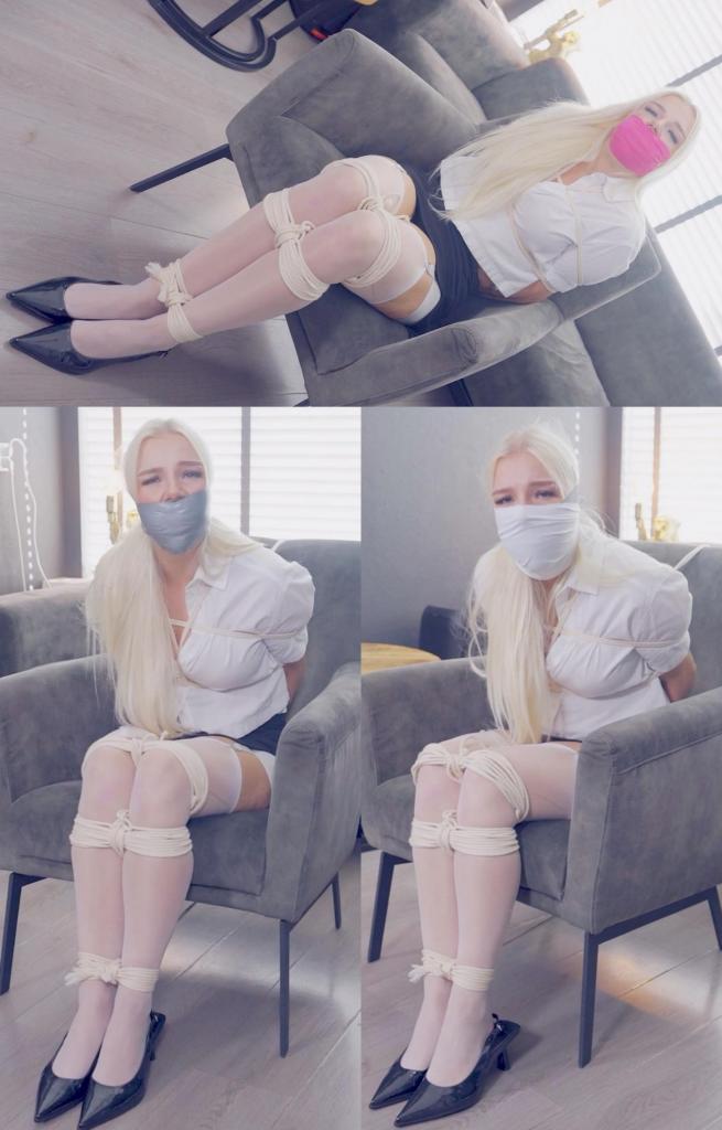 Luna's High-Stakes Bondage: The Secretarial Secret 故事 勤奋的秘书露娜正在加班，对潜伏在阴影中的危险浑然不觉。突然，她被一个决心获取敏感信息的人物伏击。转眼间，她被用结实的棉绳绑住，身体固定在办公室家具上。她被用胶带缠住嘴巴，更糟糕的是，一条巨大的内裤被塞进她的嘴里，使她……Story Luna, a diligent secretary, is working late, oblivious to the danger lurking in the shadows. Suddenly, she's ambushed by a figure determined to extract sensitive information. In a flash, she's chairtied with sturdy cotton rope, her body secured to the office furniture. A duct tape wrap gag is applied, and to add insult to injury, a huge pair of panties is stuffed into her mouth, rendering her...