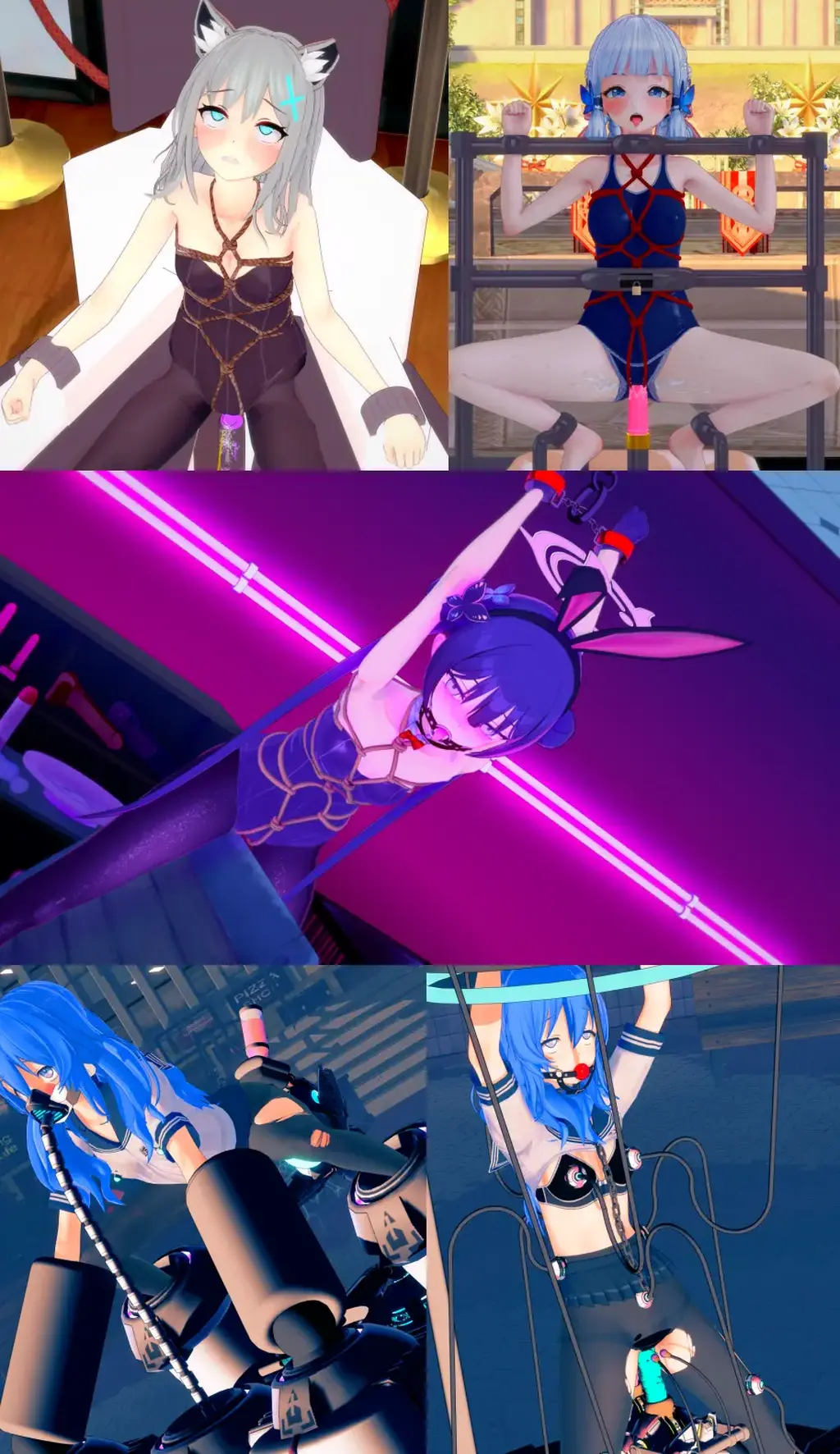 【3D动画】少女惩戒所（多样化拘束调教与被迫强高~） 【3D动画】少女惩戒所（多样化拘束调教与被迫强高~）<br>1.拘束椅子 玩具强高失禁<br>2.炮机放置下快要失神的莫娜<br>3.神里小姐的公开凌辱<br>4.被三角木马放置惩罚的妃咲<br>5.影的奇妙拘束椅<br>6.小四妹妹与惩罚机械<br>有想看的角色或者玩法可以直接在下方留言