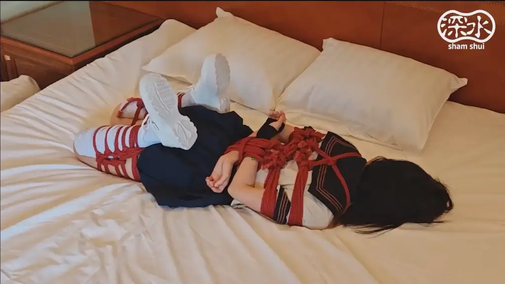 セーラー服姿の女の子が逆エビに縛られて苦しみを与えられる(minami) 水手服小萝莉被驷马紧缚后，遭到电击环电击，并且被鞭打和打肚子，痛的凄惨绝叫，但是被紧缚所以只能无助的挣扎。<br>