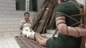 新胭脂扣定拍 大义无畏4 下 剧情接上集，谢纾玉润被继续驷马放置，特务端水引诱两位女英雄，两女眼睁睁看着水在眼前又喝不到。然后特务将谢纾玉润海老缚面对面绑好关押起来，等待处决，两女在最后仍没放弃希望，相互鼓励挣扎，怎奈被捆的特别紧，只是徒劳，最后两位女英雄被押到室外，脚对脚绑坐在一起，特务拿出从谢纾包里搜出的备用丝袜，两两女勒死，两位女英雄香消玉损。<br>剧情节选<br>特务：两位美人听这炮声，你们的部队就要打进来了，我这就要把你们处决掉然后上飞机撤退了，两位美人是看不到胜利了，哈哈哈！<br>谢纾：没想到就这样死在胜利前夕，真是心不甘啊！<br>玉润：高秉忠，我真后悔当初没一枪崩了你，可恶，你不会有好下场的！<br>特务：哈哈哈，我的下场你们是看不到了，你们看，这是我从你们包里搜出的丝袜，看来是谢女士很喜欢穿丝袜嘛，我就要用谢女士的丝袜，把你们勒死，谢女士，你是大作家，不要和这些泥腿子混在一起，我在给你最后的机会，投不投降！<br>谢纾：呸！<br>。。。<br>本集是大义无畏4最后一集，时间比较短但内容精彩，尤其是文戏，同时我也补充了大义无畏4的全集套图，300多张，大家放心购买。大义无畏4是大义无畏系列中最喜欢的一部，谢纾玉润可以说是我最喜欢的组合，希望大家多多支持，后续我会慢慢给大家分享更多精彩内容，创作不易，成本也不低，感谢大家支持。同时有什么好的建议也请不吝赐教。