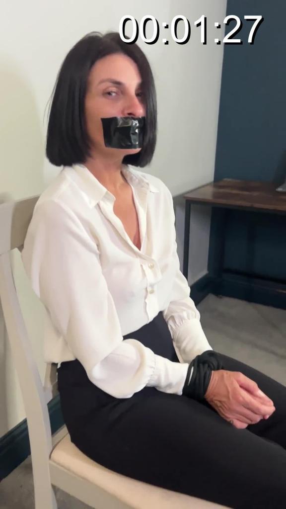 Tape gag, Tied hands and Feet Sarah Wild<br>bare feet tied with rope, hands tied and gagged. I’m begging for you to untie me But you can’t understand me through the gag over my mouth.