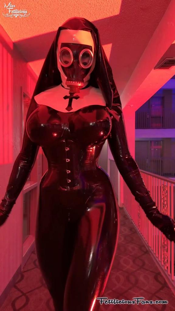 Latex nuns Saturday night at Fetish Factory (Florida Fetish Weekend 28th anniversary) there was the Skylight fetish party at the hotel pool and atrium. We decided to wear our latex nun outfits with gas masks. I think it was a great couple look. The party continued till 5am. I really like these hotel takeovers!