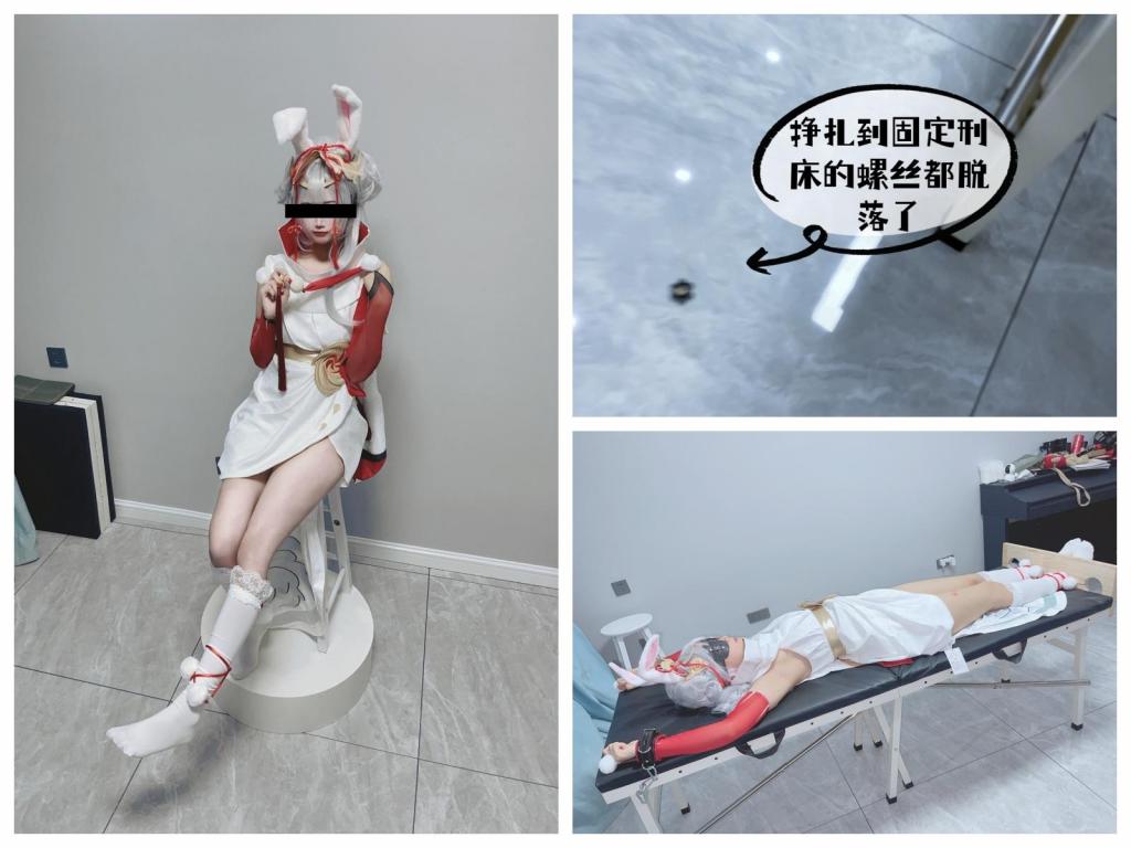 【咕cos0815】刑床驾驶员4-祈雪灵祝公孙离全身TK挠痒处刑~全身无死角TK处刑，彻底崩溃，精神崩坏！为了防止在高强度TK下皮肤受伤，不得不涂油~ 和糖糖聊天的过程中了解到糖糖还是个coser，还当过漫展嘉宾~那怎么能放过，以后可以拍cos系列的了~！<br>立刻翻箱倒柜，找出一套王者荣耀里祈雪灵祝公孙离的c服给糖糖~<br>专业coser就是不一样哈，对自己要求很高，妆造就弄了三个小时，突然感觉这套c服都配不上糖糖的努力了....<br>不过三小时的付出是值得的！虽然给糖糖累个半死，不过出来之后发现效果真是好啊~<br>虽然你化妆很辛苦，不过还是要给你带眼罩的嘻嘻嘻（浪费美瞳了），不过为了“报答”糖糖的辛苦，我也会超~级认真的仔细挠痒糖糖身上每一寸痒痒肉哦~<br>------------------<br>内容就很简单，挠痒！全身挠痒！无论是白丝足底、白袜小脚还是敏感的腋下、腰腹都不放过！用气垫梳猛刷腋下和脚底的感觉如何？无论怎么求饶都不会停下哦!要一直挠痒到小糖糖大脑烧坏为止~！<br>糖糖实在太怕痒了！！！被挠脚底就用两只白丝小脚互相遮掩，于是我就把双脚分开固定，让两只脚底无法互相遮挡。挠腋下的时候一直用手抓我的裤脚企图能延缓我的挠痒，但这一切都是徒劳的~有一次甚至把手腕从皮铐中挣脱出来了，不过没关系，我会狠狠压住她的手腕，把皮革手铐收到最紧，无论怎么挣扎都是徒劳的，糖糖拼命恐惧求饶“太紧了太紧了”..视频为证，糖糖挣扎到固定刑床的螺丝都脱落了！！！！<br>每一次糖糖反抗我都会更狠地折磨糖糖！用严厉十倍百倍的强度去猛烈TK糖糖每一寸痒痒肉！因为糖糖怕痒频繁反抗挣扎，几乎让我恼怒。我一把掀开糖糖的裙子，露出内内，猛烈TK糖糖大腿根！把手指伸进糖糖衣服里，直接TK她的腰部、小腹、大腿根~让糖糖求生不得求死不能。<br>因为糖糖腋下皮肤太娇嫩，我又挠的太狠，几下就皮肤泛红了。笨蛋糖糖以为这样我就会心软。但是我在糖糖腋下涂抹了精油，保护皮肤的同时还能让糖糖感觉更痒，TK更丝滑——相信我，再这样高强度的TK下，如果不涂油保护的话，一定会对皮肤造成损伤的。而涂了油就可以长时间、肆无忌惮的连续挠痒而不用担心受伤。<br>我本来不想下这种狠手猛烈TK，毕竟妆容精致的糖糖太狼狈我会心疼。奈何糖糖太怕痒，总是反抗，我只能用更猛烈的TK告诉糖糖一切都是徒劳的，她只能接受这绝望的TK地狱。每一次微小的反抗都会招来与之不符合的高强度TK惩罚。<br>不知不觉，强度就已经太高太高了。。。刑床都快被挣扎坏了！！被糖糖挣扎到咣咣作响。。<br>---------<br>服装：公孙离-祈雪灵祝cos 白丝<br>玩法：全身TK<br>道具：刑床、足枷、手指、气垫梳、润肤精油（在高强度TK中防止皮肤受伤）。<br>时长：52分21秒。<br>------------------<br><span style='color:#b0b0b0;'>[隐藏文字，购买后可见]</span><br>定拍QQ3135427957，欢迎妹子体验~