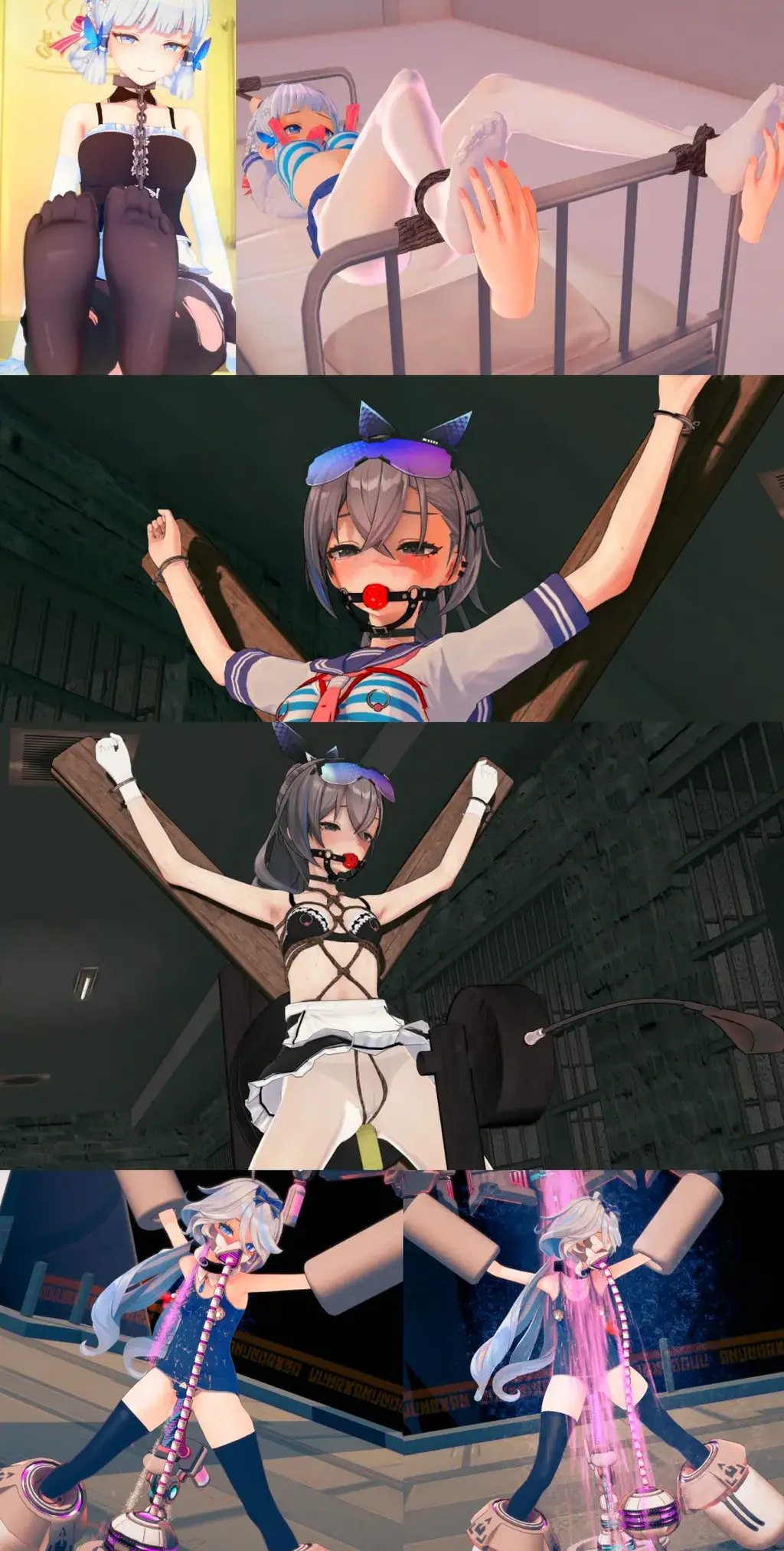【3D动画】处罚少女 【3D动画】处罚少女<br>14min小短片，共计3个片段<br>1.足部展示 TK（黑，白，半脱）<br>2.任务失败后的触发（死库水 机械拘束 玩具强高 媚药沐浴）<br>3.地牢x字架鞭打调教（马鞭，木棍，奴隶刻印，重度SP）<br>有想看的角色或者玩法可以私信告诉我或者直接在下方留言<br>