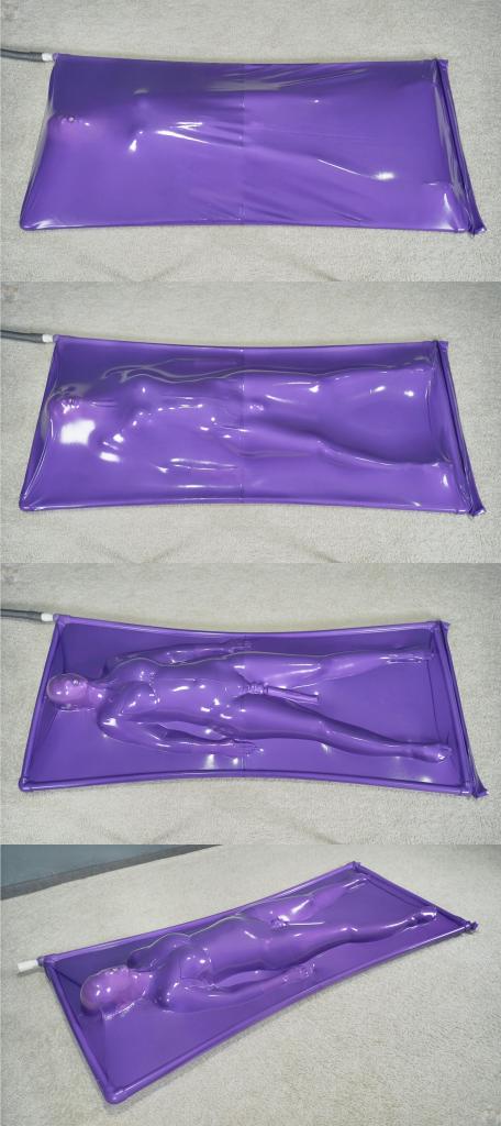 New purple vacuum bed with vibro 新添置的紫色乳胶真空床，看压痕小姐姐貌似穿了一条连体丝袜，<br>抽干空气后，开启固定在裆部的快乐棒进行强高play，小姐姐爽翻了，一边娇喘一边蠕动着，