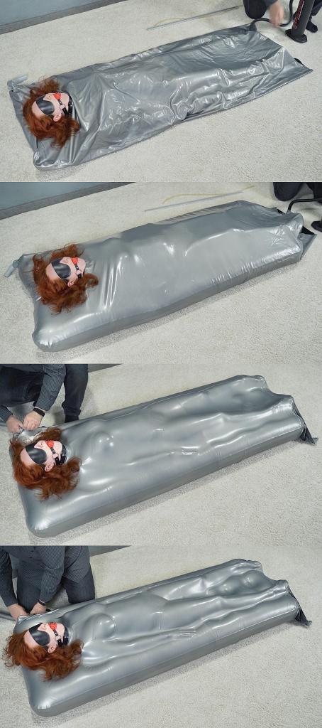 Sonya gagged in a gray vacuum mattress bed 把连体丝小姐姐塞进气垫真空床里。<br>先把气垫床打满气，再把真空床抽干气。<br>一整个小姐姐都被紧紧的吸附包裹住啦！<br>好舒服呀，在里面呻吟着微微蠕动呢！