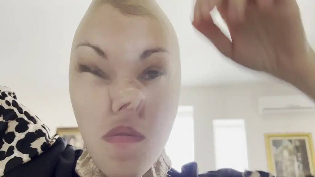 My sexy nose MP4 Bonnie plays with her nose. She presses it down and makes her nose like a pig, then sticks her fingers deep into her nostrils. But this is not enough for her and she took the pantyhose and began to pull them over her head. Her face, nose and eyes were very deformed and she looked like an alien.<br><br>encasement hood mask pantyhose face nylon mask stocking over head nose fetish face fetish pinching