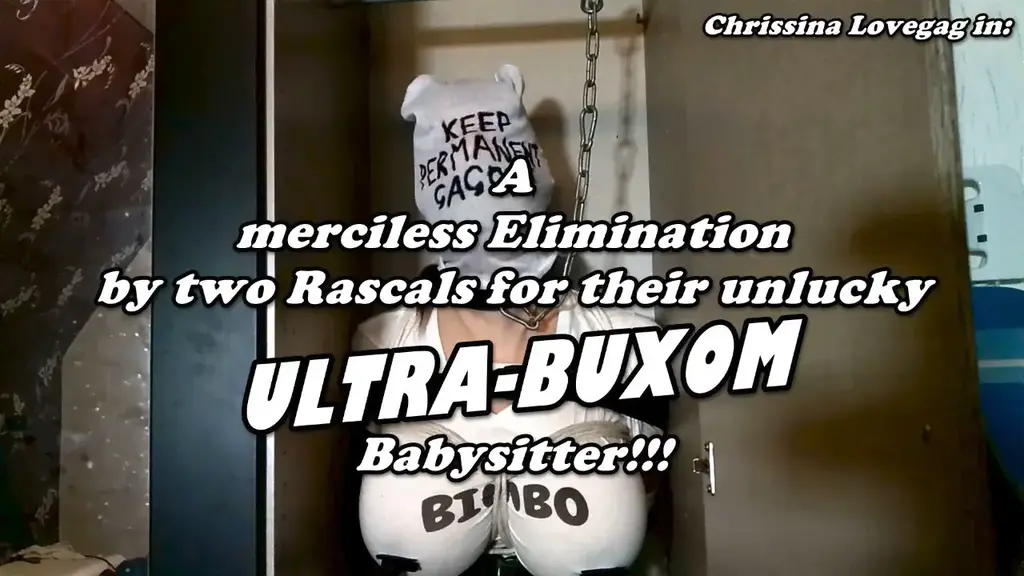 C0424 Busty Babysitters harsh Elimination 伪娘<br>The sexy and very curvy beauty Chrissina works as babysitter and got actually a job at two kids wich parents went away for a whole weekend. The trio has a good time and on a afternoon they enjoy a round Monopoly. Chrissina fights agains the two rivals but at least she loses the game and also a bet into she agreed. Now she has to be the servant of the two ruscals and these know exactly how to handle their unlucky servant now. Chrissina has to wear a very embarassing outfit wich only consists a t-shirt and her stockings. But additionally to that, she became also tightly tied up on hands and legs! The two ruscals give her the order not to disturb them, but the uncomfortable situation of the buxom sitter doesn't let her stay calm. Now Chrissina's fate is going to turn into a brutal nightmare as the two devils pack her up massively with a lot of more ropes and some harsh added belts and stowe her into a closet in their parents bedroom! To prevent the noisy treatening of the helpless package, the two brutal kids start to add layers of layers of gags over Chrissina's mouth and at least the poor captive is exaggerated bundled-up from toes to head! Before they seal Chrissina's tiny prison, they attach a vibrator to her crotch and the last what's to hear of the poor baysitter is her desperate, well-muffled whimper and moaning out of the locked up closet.