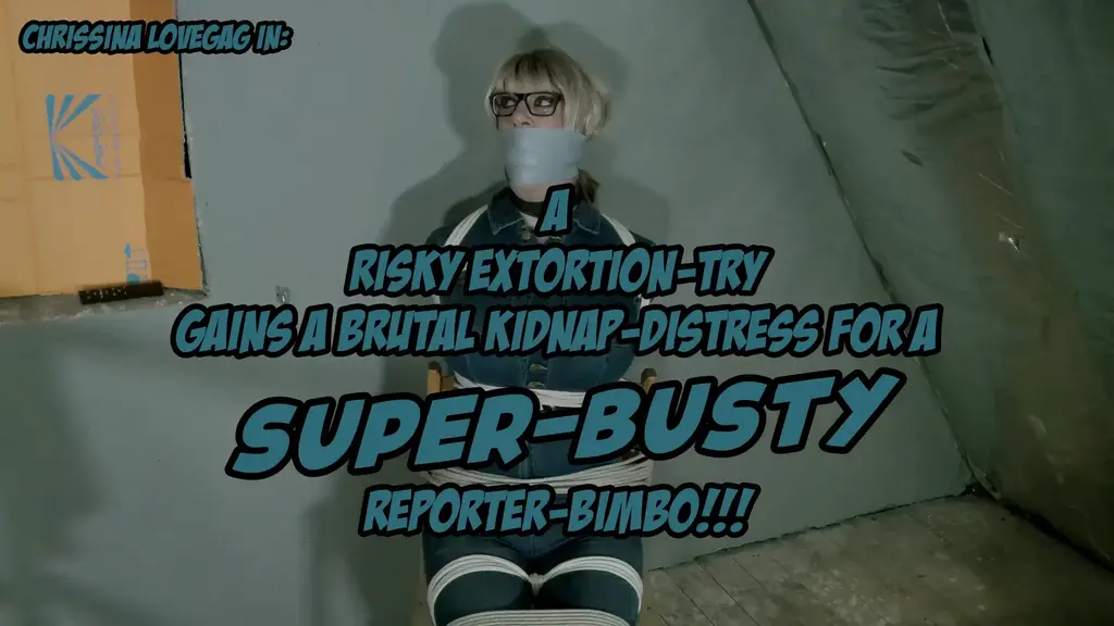 B0525 Buxom Reporter Snoop in Distress 伪娘<br>In the office of a Gouvenor: The mighty man has a visit by Chrissina, a sexy and voluptous reporter, wich could get a few very disasterous infos about him. Now the bold snoop blackmails him and want regular infos about political happenings for her silence. The man agrees but still plans to get quickly rid of the problematic reporter-bimbo. Before Chrissina can leave the buiding, she becomes stoped by a security member wich can overpower the suprised visitor quickly! The buxom reporter becomes abducted into a abandoned building and also tied up and agged, too! When she awakes, her captor offers her to let her go for the infos about the gouvenor but the tough reporter still refuse any cooperation. So the brute wants to give her a bit time to overthink her situation but before he leaves, he restrictes the big boobed Bimbo in her tight jeans-jumpsuit massively! As Chrissina got left alone, she's pinned effective to a chair by amounts of ropes and a huge tape-wrap-gag seals her full-stuffed mouth thoroughly. By desperate struggling and moaning the helpless captive tries vainly to find a weaknes in her tight restraining but must recognize soon that she's forced to spend a unkown time in this unlucky predicament!