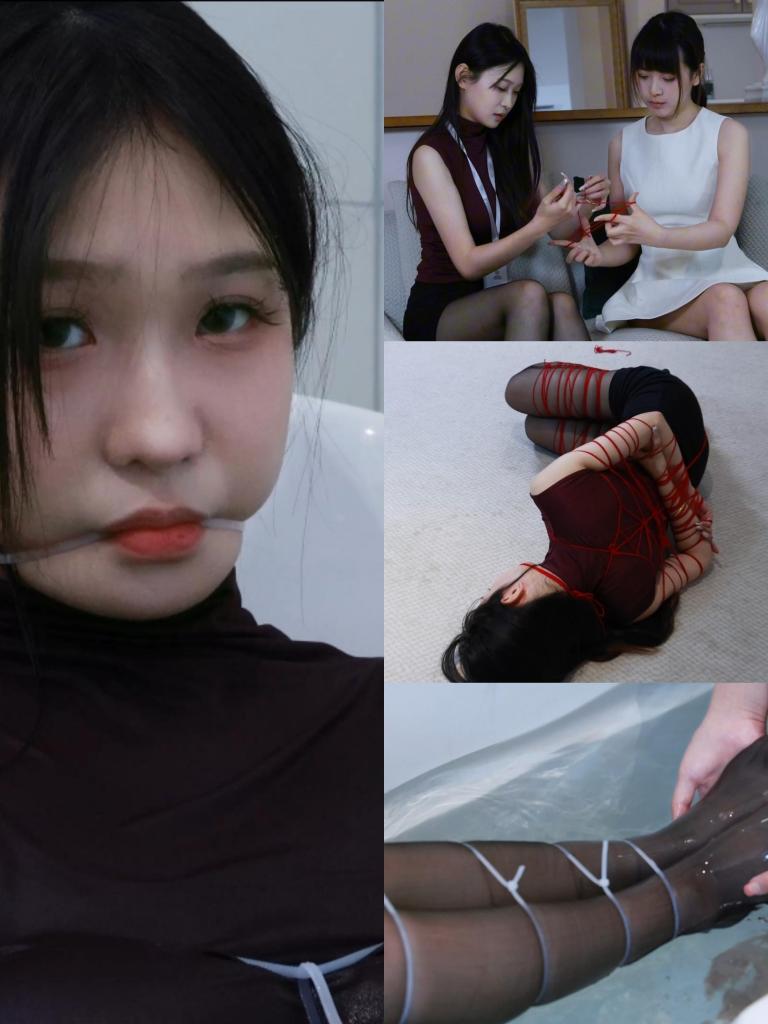 贝特定拍，红毛线束缚 模特倩倩，两个妹子玩游戏，输了的接受捆绑惩罚，被大量红毛线捆绑，后又被轧带捆绑，湿身诱惑。解压密码：12345