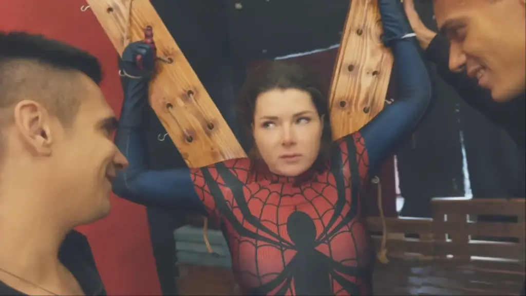 spider hunting. Special assignment our superheroine Spider girl disguised as a journalist comes to the office of an authoritative thug