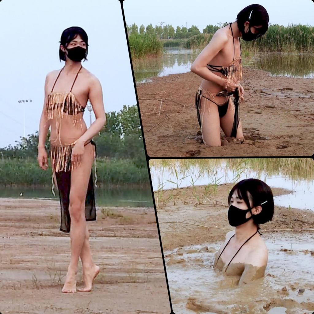 舞娘服赤脚裸足裸腿踩泥陷泥20250528 当舞娘穿过一片危机四伏的泥潭时，在舞台上翩翩起舞的轻快脚丫还能否保持从容呢？对于这个问题小舞娘有着十“足”的信心，而且这种信心在泥潭舔舐足弓，烂泥钻出趾缝时也不会有丝毫动摇......可当柔韧的黄泥吞噬双腿轻抚腰肢，曾经在舞台上抠住地板助力身体做出灵巧动作的双脚深深插入烂泥探遍四周也找不到一处稍微坚实的地面时，勇敢的舞娘将会明白自己的身体已经变成泥潭的美餐了......