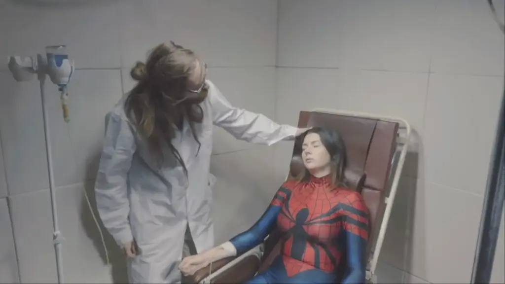 Nightmare Visions our superheroine spider natasha trapped in a crazy scientist's trick!!!