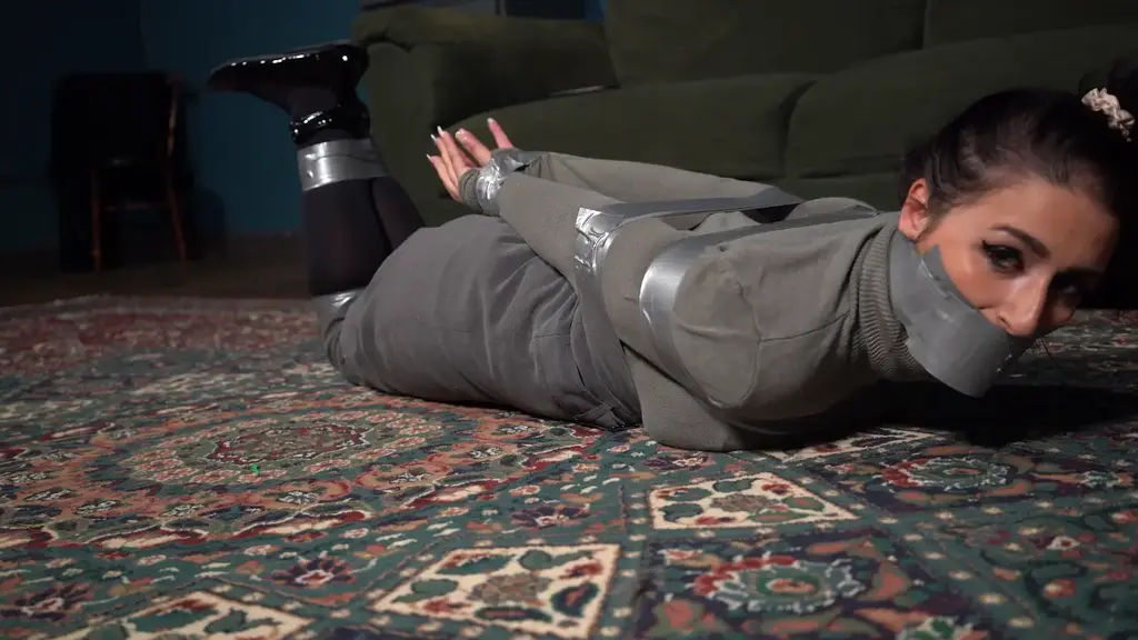 4151 Sapphire in Tape Me Up and Rob Me Sapphire has a plan. Wearing a lovely sweater skirt dark tights and pointy ballet flats, she calls Johnny to come round and tape her up so they can rob the place. Plans eh? Taped up, was it really Johnny who came round?