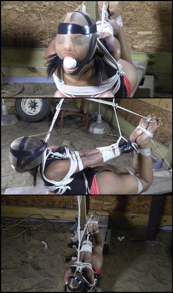 Monica Hogtied in the Barn - Part 4 This clip starts where Part 3 ended... At this point Monica's bondage is pretty strict, but she still has too much movement for my liking. I bind and cinch her feet and them tie them off to the end of the board. Her big toes are tie and pulled forward and tied off to a vertical running rope. She starts calling out to God as I tape her hands. Her gag talk and screams climax as I smack her feet with a thin wooden paddle. I just give each sole a few good slaps before I leave Monica to endure her bondage once again. At this point she can't struggle ar all... she manages a few twitches her and there, but that's about it. I have some errands to run and I realize that I hadn't nipple clamped her and I know she was looking forward to them. Not one to disappoint, I clamp her nipples before turning out the lights for the evening, leaving Monica once again to endure her bondage.<br>
